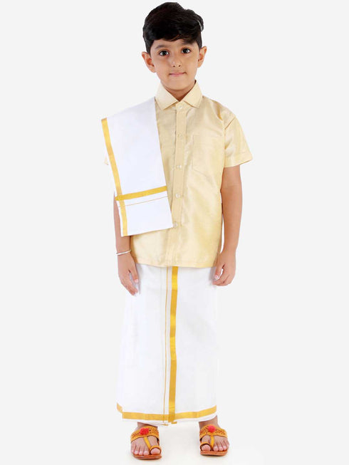 Boys' Parmesan Silk Short Sleeves Ethnic Shirt